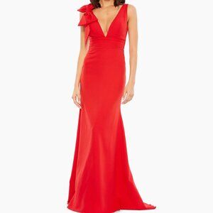 MAC DUGGAL Red Sleeveless V Neck Bow Detail Mermaid Gown 8